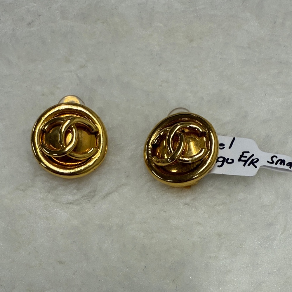 CHANEL 24K Gold Plated CC Logo Earrings